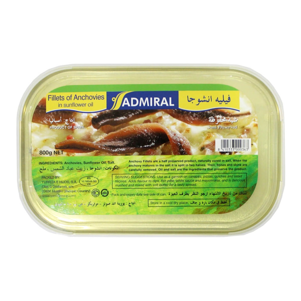 Anchovy Fillet Sunflower Oil Admiral 6x800g