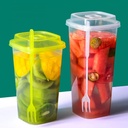 Bubbly Plastic Square Cup with Lid & Fork, 960ML - 20x25pc (25pc per pack)
