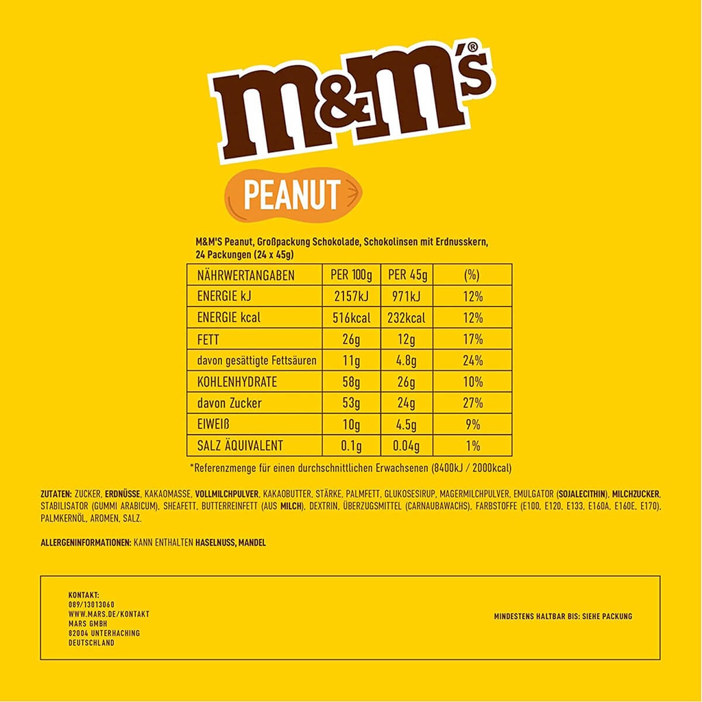 M&M's Peanut Chocolate Packets - 24x45g