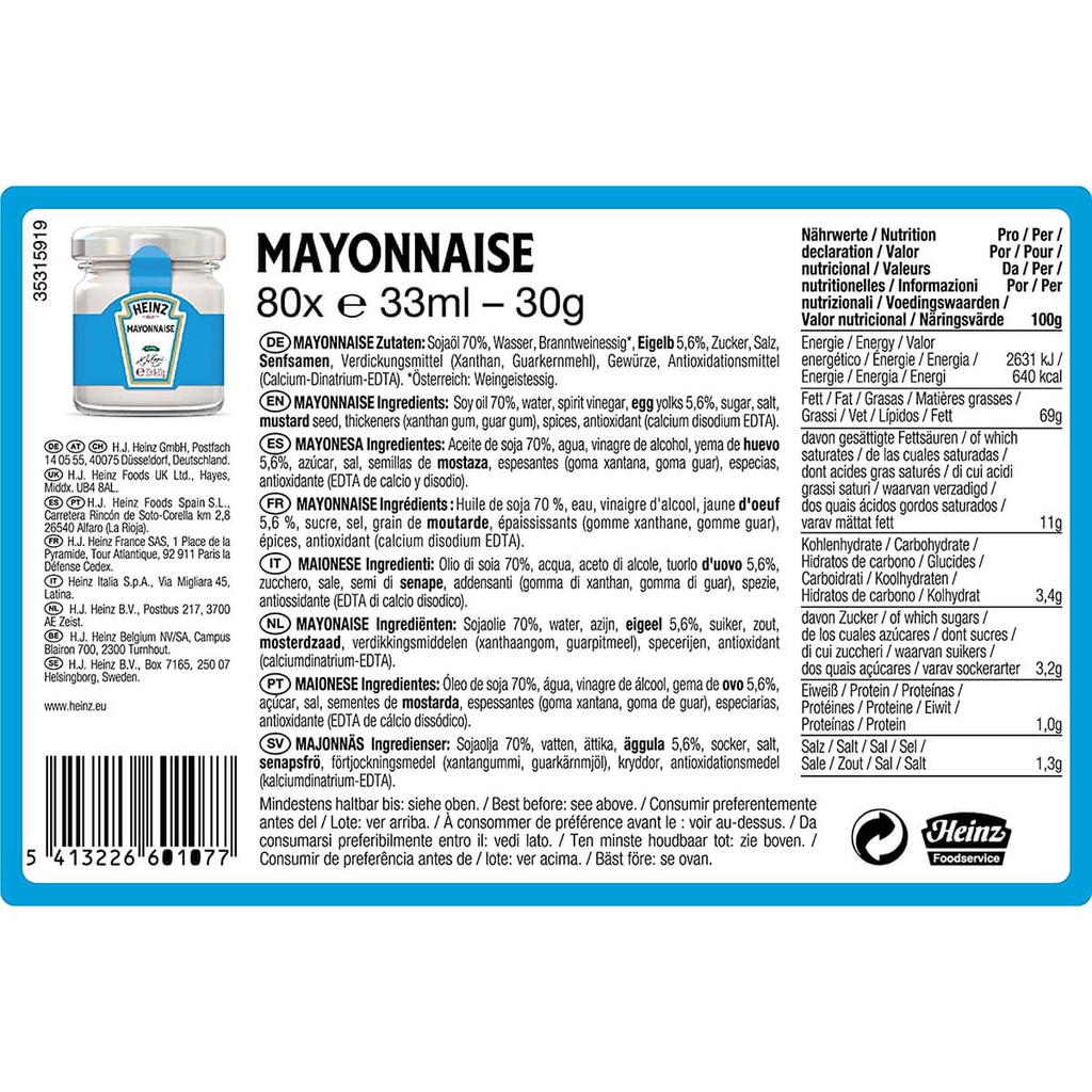 Mayonnaise Mini Room Service Heinz 80x30g