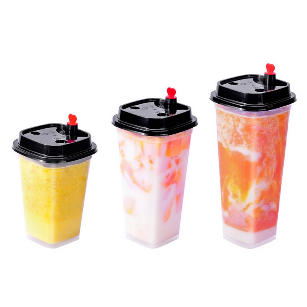 BDO Bubbly Plastic Square Cup with Lid, 500ML - 20x25pc