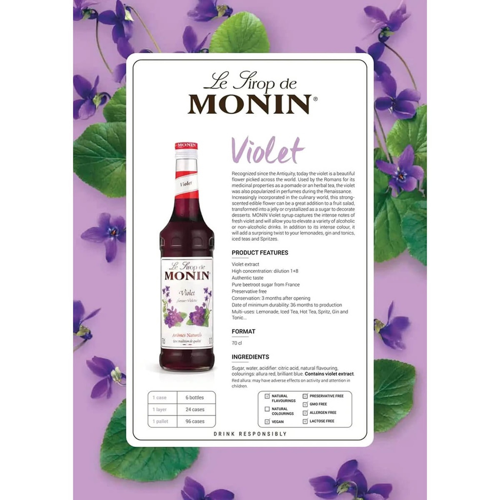 Monin Violet Sugar Syrup, France - 6x700ml