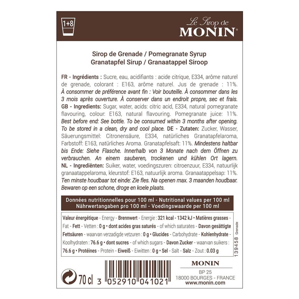 Monin Pomegranate Syrup, France - 6x700ml