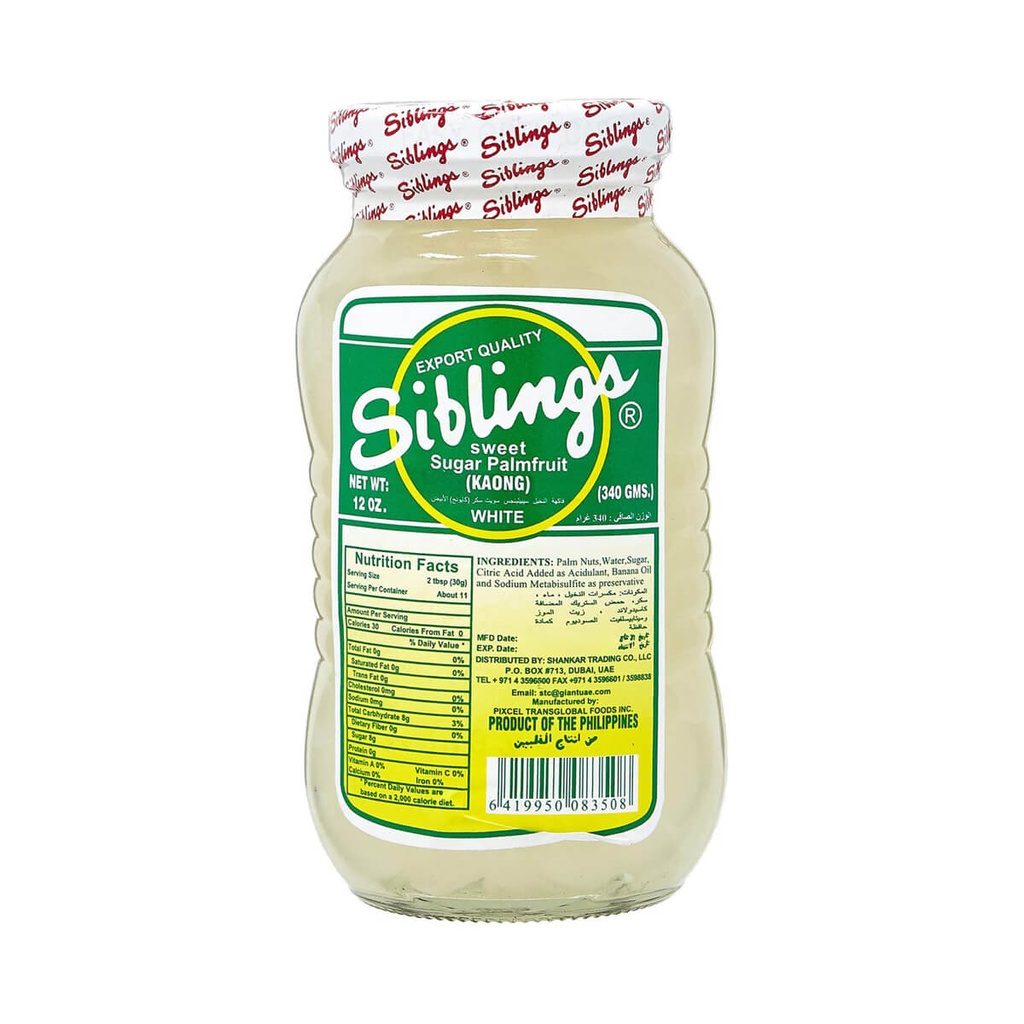 Siblings Kaong Sweet Sugar Palmfruit, White - 24x340g