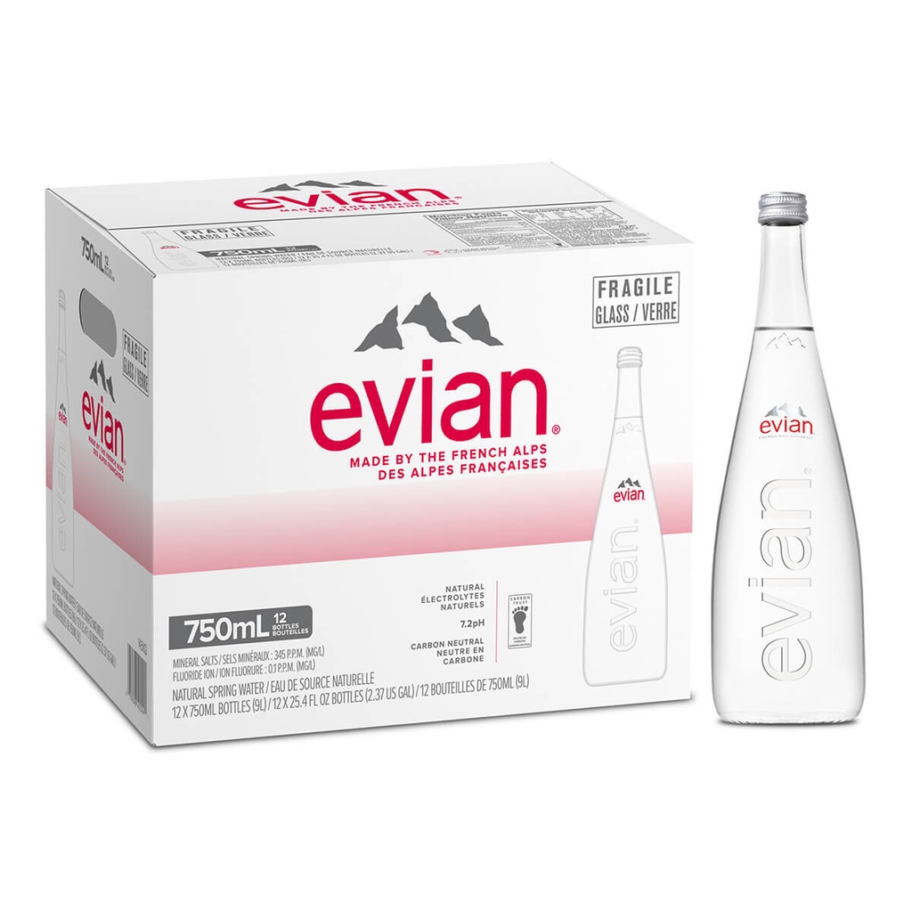 Evian Water EQM, Glass, France - 12x750ml