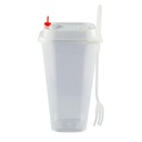 Bubbly Plastic Square Cup with Lid & Fork, 760ML - 20x25pc (25pc per pack)