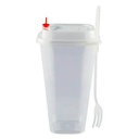 Bubbly Plastic Square Cup with Lid & Fork, 960ML - 20x25pc (25pc per pack)