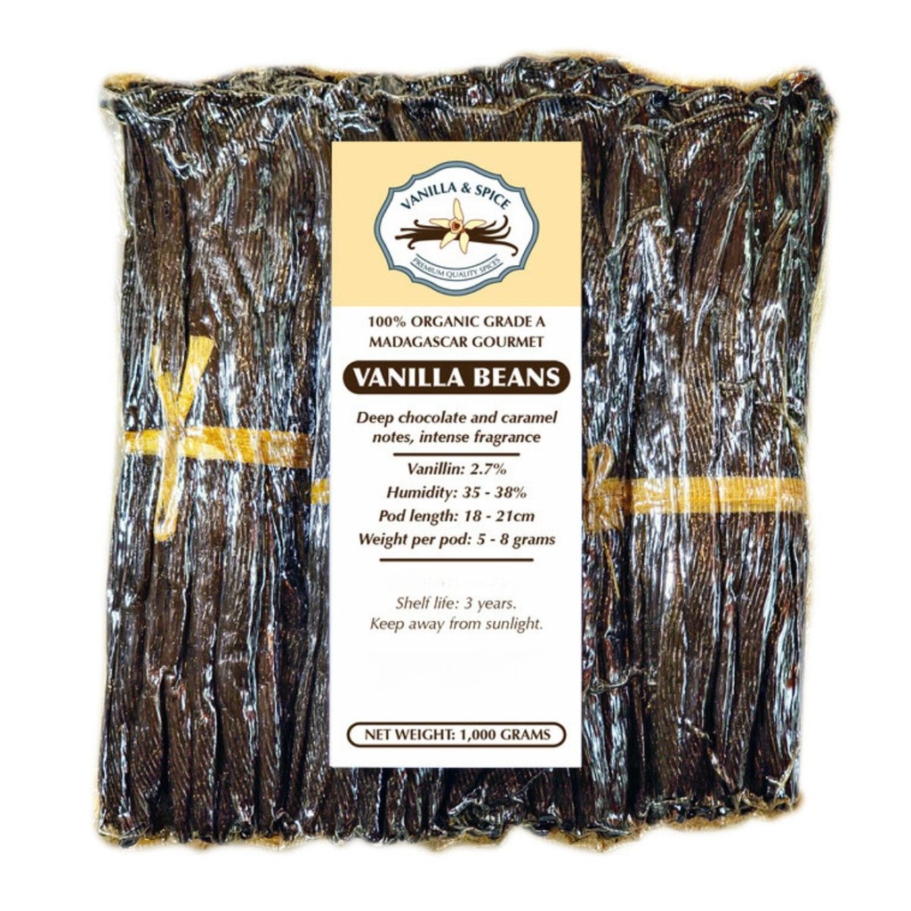 Vanilla & Spice Vanilla Beans, Organic, Madagascar - 1x1kg