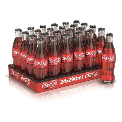 Coca Cola Zero Calories Soft Drink, Glass, UAE - 24x290ml